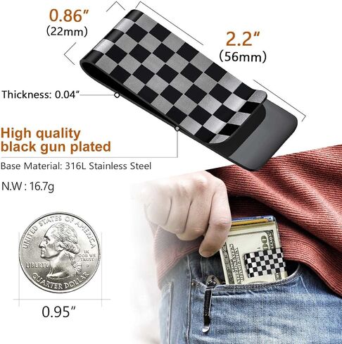ChainsProMax Can Engrave Men Money Clip- America Flag/Baseball Pattern/Box Pattern, Stainless Steel/Gold Plated-Send Gift Box in Kuwait