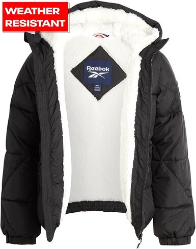 Reebok Girls' Winter Coat - Heavyweight Quilted Sherpa Fur Lined Cropped Puffer Parka - Casual Jacket for Girls (4-16) in Saudi Arabia