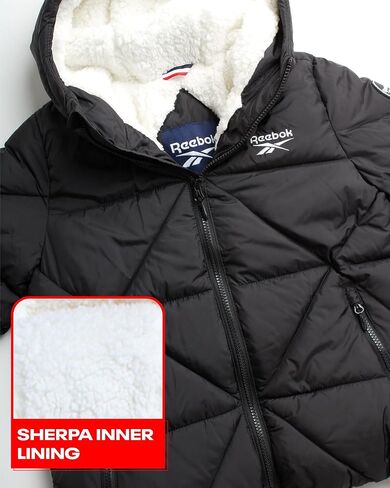 Reebok Girls' Winter Coat - Heavyweight Quilted Sherpa Fur Lined Cropped Puffer Parka - Casual Jacket for Girls (4-16) in Saudi Arabia