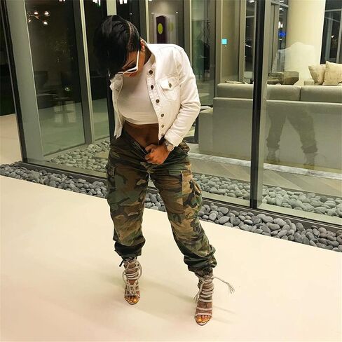 MESLIMA بنطلون مموه نسائي عالي الخصر بقصة ضيقة مع جيب مموه طويل Sweatpant مع حزام in Kuwait