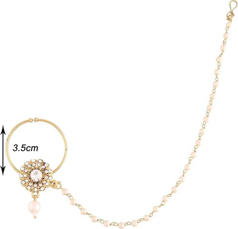 I Jewels خاتم أنف زفاف هندي مطلي بالذهب عيار 18 قيراط من بوليوود العرقي / ناث بدون ثقب مع سلسلة لؤلؤ مغطاة بحجر اللؤلؤ للنساء/الفتيات (NL38) in Saudi Arabia