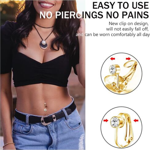 FIBO STEEL 8Pcs Fake Belly Rings Clip on Belly Button Rings Surgical Steel Opal CZ Non Piercing Dangle Navel Rings Fake Belly Piercing Jewelry in Saudi Arabia