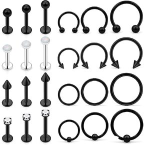 Ovxznts 24Pcs Assorted Size 16G Lip Rings for Women Men Surgical Steel Medusa Piercing Jewelry Labret Studs CZ Diamond Opal Daith Tragus Forward Helix Earrings Septum Rings in Saudi Arabia