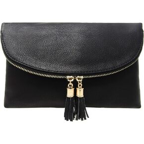 Solene Womens Envelop Clutch Purse Multi Compartments, 6 Card Slot Inside, Crossbody Bag With Tassels
