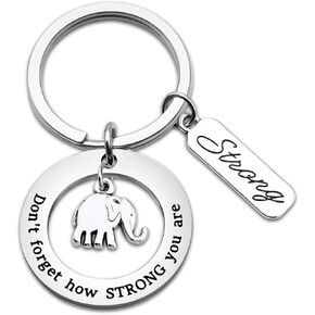 bobauna Elephant Keychain Never Forget How Strong You Are Strength Jewelry Uplifting Gift For Friend Family Animal Lovers