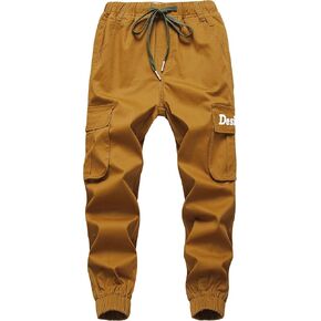 TLAENSON Boys Cargo Pants Cotton Casual Pants Drawstring Loose Jogging Bottoms Elastic Cuffed Cargo Joggers