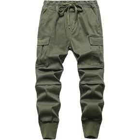 TLAENSON Boys Joggers Cargo Pants for Boys Drawstring Elastic Waist Cotton Twill Jogging School Pants