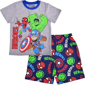 Marvel Avengers Boys’ T-Shirt and Short Set for Toddler and Little Kids – Blue/Grey or Red/Grey