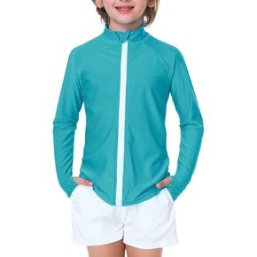 AOBUTE Unisex Kids Zipper Rash Guard Boys UPF 50+ UV Protection Sun Shirt with Thumb Hole 3-12 Years in Saudi Arabia