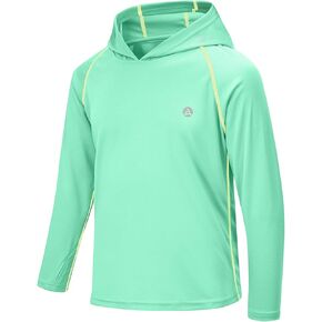 تي شيرت شبابي بأكمام طويلة من AODULO قمصان واقية من الشمس للأطفال بغطاء للرأس وواقي من الطفح الجلدي UPF50 + سريع الجفاف مناسب للجري والتمرين واللعب in Kuwait