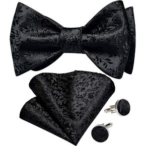 DiBanGu Plaid Striped Self Bow Tie for Men Silk Woven Bowtie Pocket Square Cufflinks Wedding Party in Saudi Arabia