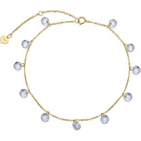SISGEM 14K Solid Yellow Gold Cubic Zirconia Dangle Anklet for Women Girls,Real Gold Station Anklet Bracelet Beach Anklet Foot Bracelet Fine Jewelry Birthday Gifts for Her 8''-10'' in Saudi Arabia