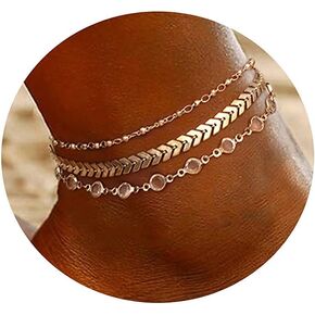 LEXODY Gold Ankle Bracelets for Women 14K Gold Filled Anklets for Women Waterproof Cuban Tennis Link Stackable Anklets Set Layered Anklet Bracelets for Women Dainty Beach Jewelry Gift for Girls