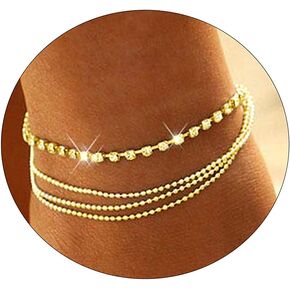 LEXODY Gold Ankle Bracelets for Women 14K Gold Filled Anklets for Women Waterproof Cuban Tennis Link Stackable Anklets Set Layered Anklet Bracelets for Women Dainty Beach Jewelry Gift for Girls