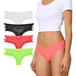 Mirgoo Women Lace Cheeky Panties Criss Cross Low Rise Underwear 4 Pack