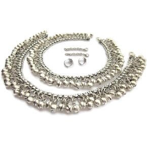 انديا ستوب زوج خلخال عصري للنساء | سوار للكاحل وصنادل بيرفوت | مجوهرات للمهرجانات البوهيمية العتيقة القبلية الغجرية الهبي بوليوود بوهو شيك ستايل | تعليقة جرس جلجل مصنوعة يدويًا in Kuwait