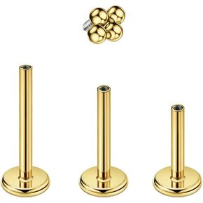 FANSING Surgical Steel Cartilage Stud with 18g/16g 6mm 8mm 10mm Internally Threaded Labret Post Silver/Gold