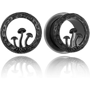 Casvort 2 PCS Hypoallergenic 316 Stainless Steel 0G-1" Magic Mushroom Ear Gauges Screw Tunnels Ear Plugs Expander Stretcher Gauges Piercing Body Jewelry