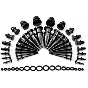 TBOSEN 36PCS Surgical Stainless Steel Stretching Kit Plugs Expander Tapers Single Flare Tunnel | Flat Top Body Piercing Jewelry Set 14G-00G