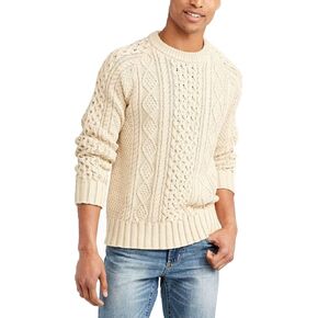 Men's Long Sleeve Cable Knit Pullover Sweater Fisherman Twist Patterned Crewneck Sweater