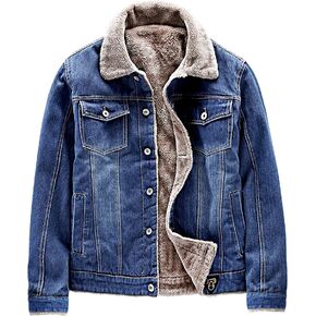 EXEKE Men's Fleece Lined Denim Trucker Jacket Warm Winter Coats