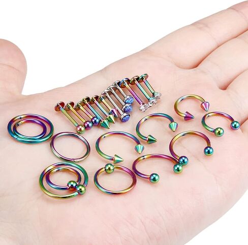 Ovxznts 24Pcs Assorted Size 16G Lip Rings for Women Men Surgical Steel Medusa Piercing Jewelry Labret Studs CZ Diamond Opal Daith Tragus Forward Helix Earrings Septum Rings in Kuwait