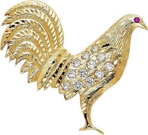 Sonia Jewels 14k Yellow Gold Cubic Zirconia CZ Rooster Pendant 47mm X 52mm in Saudi Arabia
