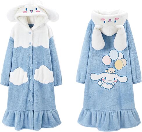 aakg رداء الصوف مقنعين لطيف للنساء والفتيات، تصميم الرسوم المتحركة kawaii لينة أفخم رداء ليلي دافئ، مقاس واحد يناسب الجميع in Kuwait