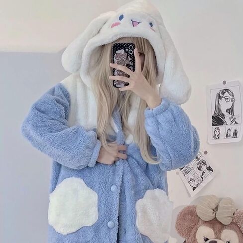 aakg رداء الصوف مقنعين لطيف للنساء والفتيات، تصميم الرسوم المتحركة kawaii لينة أفخم رداء ليلي دافئ، مقاس واحد يناسب الجميع in Kuwait