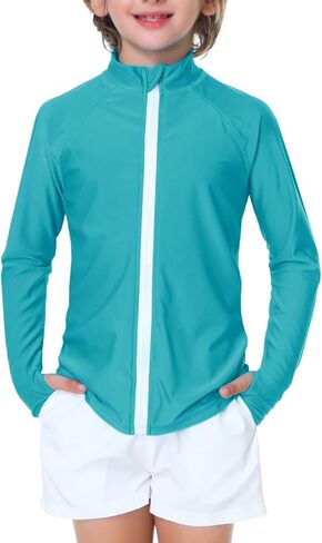 AOBUTE Unisex Kids Zipper Rash Guard Boys UPF 50+ UV Protection Sun Shirt with Thumb Hole 3-12 Years in Kuwait