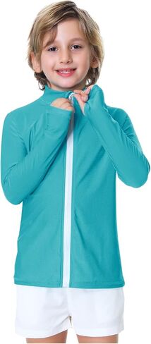 AOBUTE Unisex Kids Zipper Rash Guard Boys UPF 50+ UV Protection Sun Shirt with Thumb Hole 3-12 Years in Kuwait