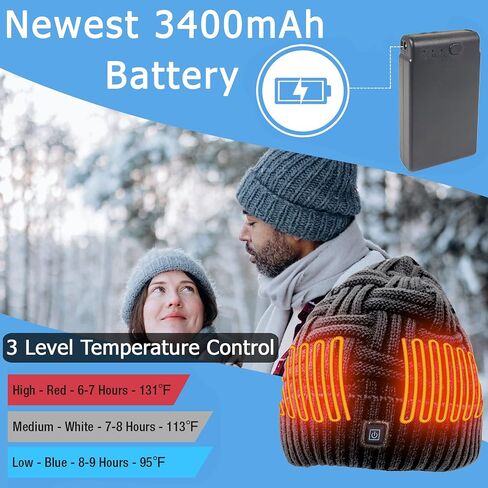 HIVE TechWear Electric Winter Heated Beanie Hat with Rechargeable Battery, Heated Hat for Men Women Knitted Slate Grey in Saudi Arabia