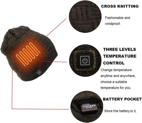 HIVE TechWear Electric Winter Heated Beanie Hat with Rechargeable Battery, Heated Hat for Men Women Knitted Slate Grey in Saudi Arabia