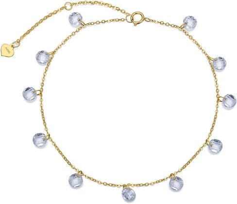 SISGEM 14K Solid Yellow Gold Cubic Zirconia Dangle Anklet for Women Girls,Real Gold Station Anklet Bracelet Beach Anklet Foot Bracelet Fine Jewelry Birthday Gifts for Her 8''-10'' in Saudi Arabia