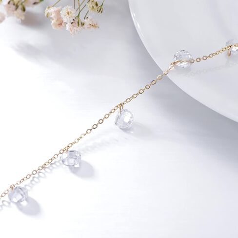 SISGEM 14K Solid Yellow Gold Cubic Zirconia Dangle Anklet for Women Girls,Real Gold Station Anklet Bracelet Beach Anklet Foot Bracelet Fine Jewelry Birthday Gifts for Her 8''-10'' in Saudi Arabia