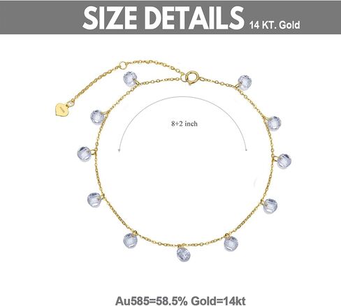 SISGEM 14K Solid Yellow Gold Cubic Zirconia Dangle Anklet for Women Girls,Real Gold Station Anklet Bracelet Beach Anklet Foot Bracelet Fine Jewelry Birthday Gifts for Her 8''-10'' in Saudi Arabia