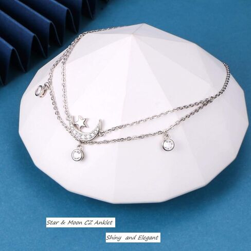 Star Moon Layered Anklet 925 Sterling Silver Sunflower Airplane Mermaid Tail Anklets for Women Girls Adjustable Beads Crescent Ankle Bracelet Boho Beach Foot Chain Charm Jewelry in Kuwait