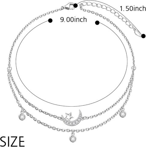 Star Moon Layered Anklet 925 Sterling Silver Sunflower Airplane Mermaid Tail Anklets for Women Girls Adjustable Beads Crescent Ankle Bracelet Boho Beach Foot Chain Charm Jewelry in Kuwait