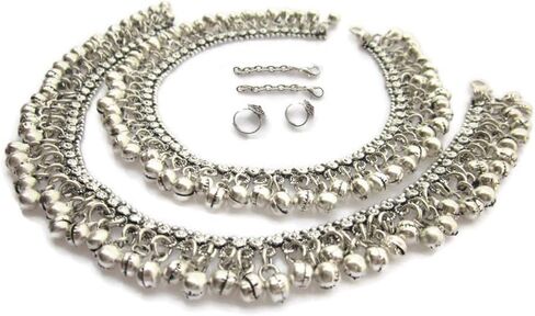 انديا ستوب زوج خلخال عصري للنساء | سوار للكاحل وصنادل بيرفوت | مجوهرات للمهرجانات البوهيمية العتيقة القبلية الغجرية الهبي بوليوود بوهو شيك ستايل | تعليقة جرس جلجل مصنوعة يدويًا in Kuwait