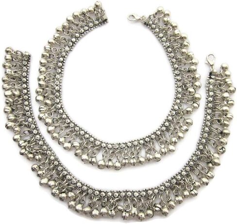 انديا ستوب زوج خلخال عصري للنساء | سوار للكاحل وصنادل بيرفوت | مجوهرات للمهرجانات البوهيمية العتيقة القبلية الغجرية الهبي بوليوود بوهو شيك ستايل | تعليقة جرس جلجل مصنوعة يدويًا in Kuwait