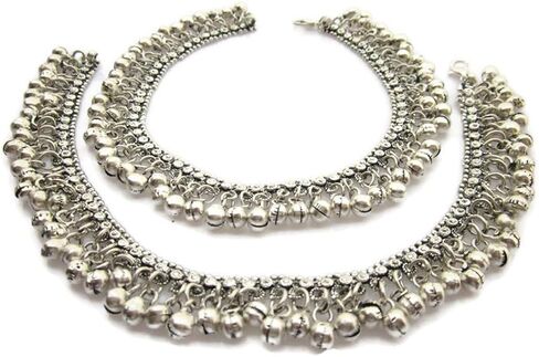 انديا ستوب زوج خلخال عصري للنساء | سوار للكاحل وصنادل بيرفوت | مجوهرات للمهرجانات البوهيمية العتيقة القبلية الغجرية الهبي بوليوود بوهو شيك ستايل | تعليقة جرس جلجل مصنوعة يدويًا in Kuwait