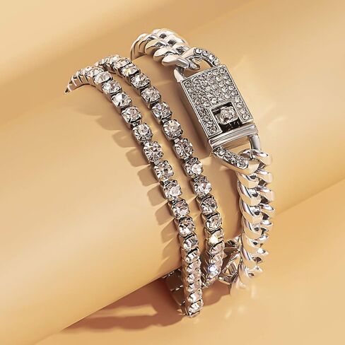 Impurain Bling Tennis Anklet Bracelet for Women Layered Link Chain Anklet Beach Shiny Rhinestone Ankle Jewelry… in Kuwait