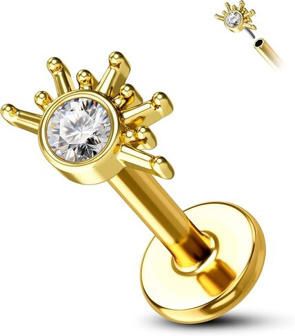 COCHARM 14K Solid Gold Cartilage Earring Stud 16g Yellow Gold Flat Back Helix Stud 14K Gold Push in Tragus Earring Stud Threadless Labret Stud Labret Rings in Kuwait