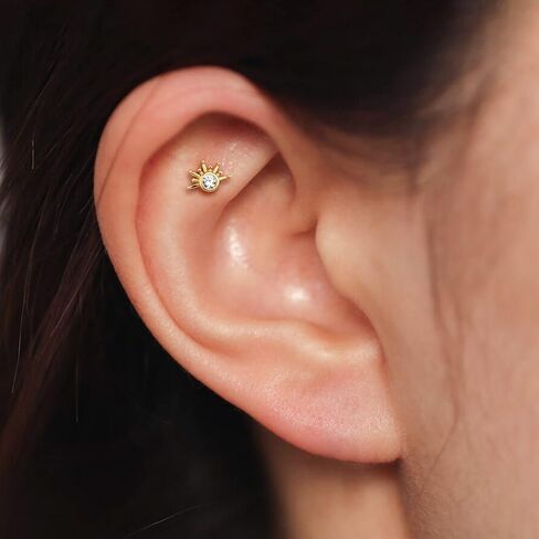 COCHARM 14K Solid Gold Cartilage Earring Stud 16g Yellow Gold Flat Back Helix Stud 14K Gold Push in Tragus Earring Stud Threadless Labret Stud Labret Rings in Kuwait