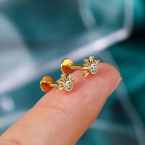 COCHARM 14K Solid Gold Cartilage Earring Stud 16g Yellow Gold Flat Back Helix Stud 14K Gold Push in Tragus Earring Stud Threadless Labret Stud Labret Rings in Kuwait