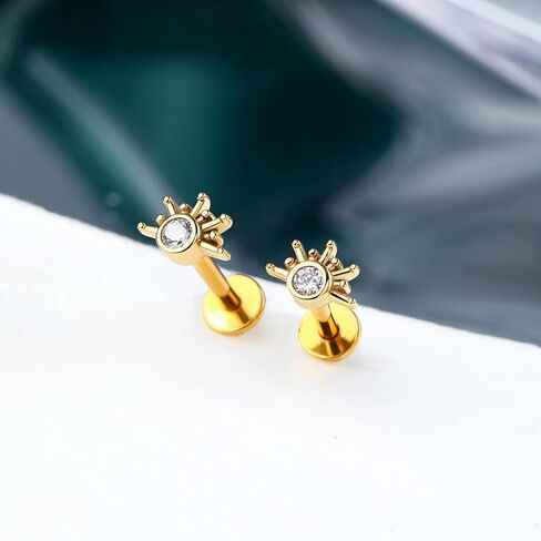 COCHARM 14K Solid Gold Cartilage Earring Stud 16g Yellow Gold Flat Back Helix Stud 14K Gold Push in Tragus Earring Stud Threadless Labret Stud Labret Rings in Kuwait