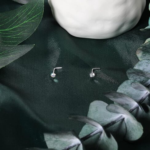 BodyAce 18K White Gold Nose Rings for Women Men, 20g Real Solid 18k Nose Rings Studs, Simulated Diamond Nose Piercing Jewelry 1.5mm 2mm 3mm in Kuwait