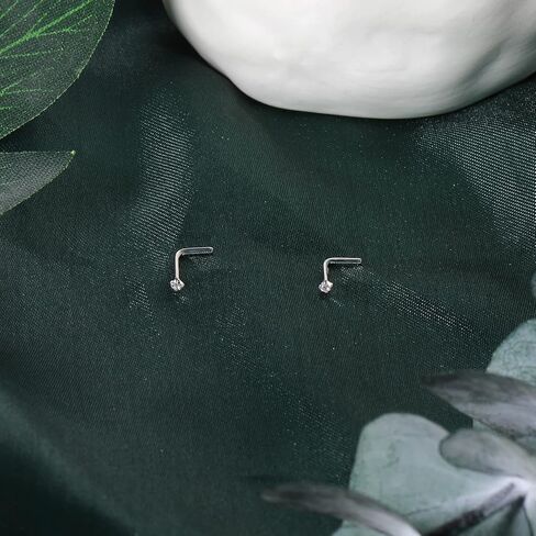 BodyAce 18K White Gold Nose Rings for Women Men, 20g Real Solid 18k Nose Rings Studs, Simulated Diamond Nose Piercing Jewelry 1.5mm 2mm 3mm in Kuwait