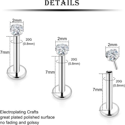 Kridzisw 20G 18G Threadless Push in Nose Rings Studs Stainless Steel Nose Nostril Piercing Jewelry for Women Men CZ Inlaid 1.5MM 2MM 2.5MM 3MM 15Pcs-16Pcs in Kuwait