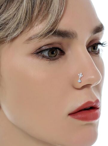 Tornito 12Pcs Nose Ring Nose Stud L Shaped Snake Butterfly CZ Flower Moon Dangle Nose Rings Stud for Women Men Silver Gold Tone 20G in Kuwait
